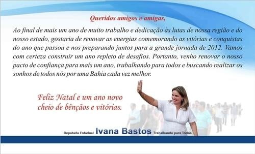 Mensagem da deputada Ivana Bastos para 2012