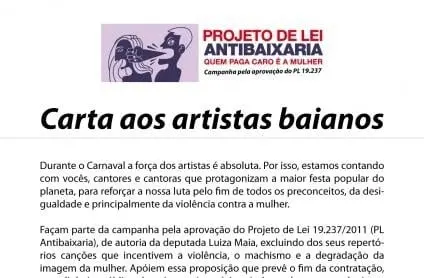 Personalidades assinam carta em prol da antibaixaria no Carnaval