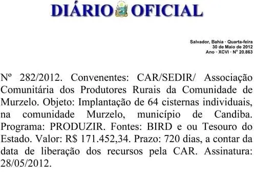 Comunidade de Murzelo, em Candiba, receberá cisternas domiciliares