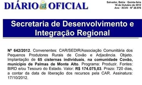 Comunidades de Tanhaçu e Palmas de Monte Alto ganharão cisternas