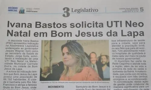 Trabalho da deputada Ivana Bastos é destaque no Diário Oficial do Estado