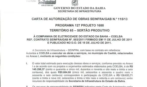 Seinfra autoriza obras de energia elétrica para Caetité