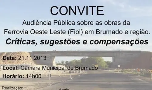 Audiência Pública sobre a Fiol em Brumado é adiada para o dia 21