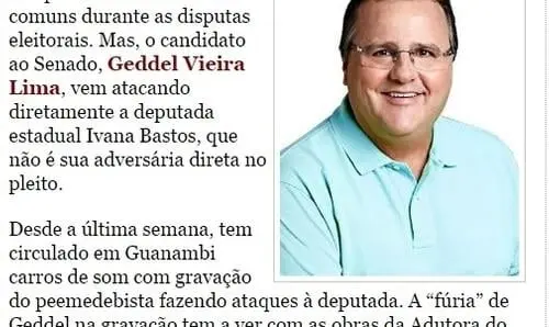 Jornal destaca ataques de Geddel Vieira Lima contra Ivana Bastos