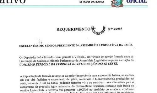 Requerimento para instalação da Comissão da Fiol é publicado no Diário Oficial