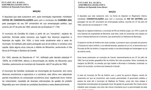 Ivana Bastos parabeniza Candiba e Rio do Antônio pela passagem de aniversário