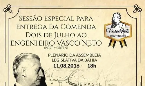 Deputada concede Comenda Dois de Julho ao engenheiro Vasco Neto
