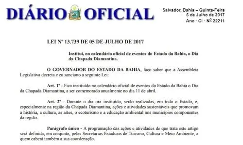 Agora é Lei! Governador sanciona Dia da Chapada Diamantina 