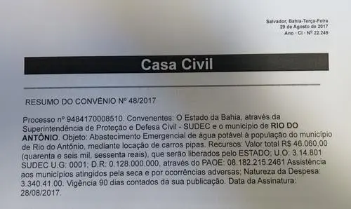 Recurso para viabilização de carros pipas é liberado para Rio do Antônio