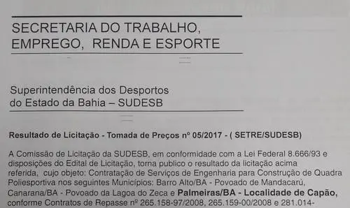 Concluída licitação para construção de quadra poliesportiva no Capão 