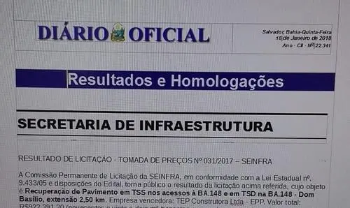 Definida empresa que asfaltará os acessos à BA 148 em Dom Basílio 