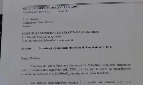 Autorizado início das obras da Praça da Matriz em Sebastião Laranjeiras