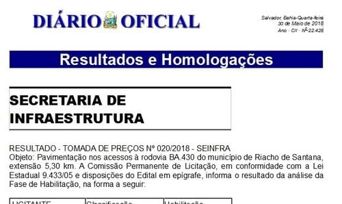 Riacho de Santana:Publicado resultado de licitação para pavimentação de acessos 