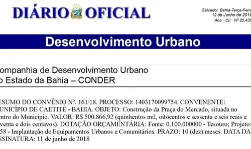 Com recursos de emenda de Ivana, convênio para Praça de Caetité é publicado