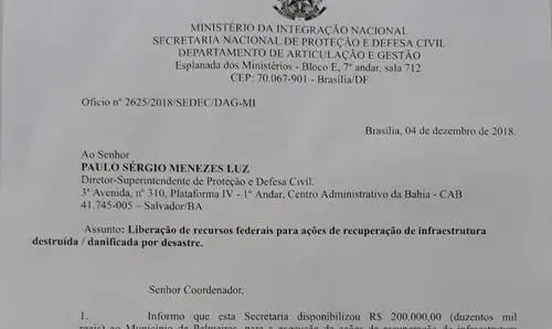 Liberados recursos federais para recuperação de danos após chuvas em Palmeiras