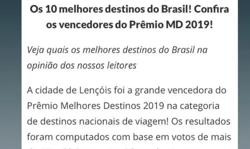  Ivana parabeniza Lençóis pelo Prêmio Melhores Destinos 2019