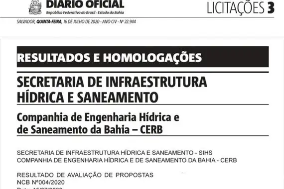 Resultado de licitação para obras de sistema de abastecimento de água em Iuiu