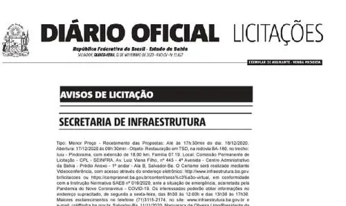 Publicação do edital de licitação da estrada de Pindorama 