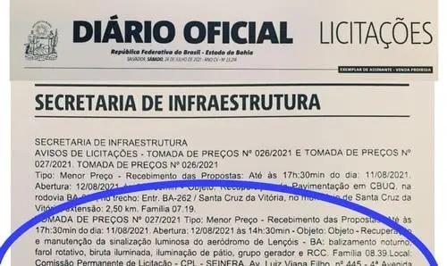 Aberta licitação para obras de iluminação da pista do aeroporto de Lençóis