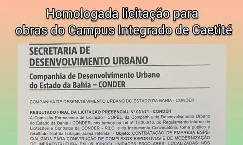 Homologada licitação para obras do Campus Integrado de Caetité