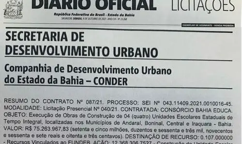 Publicado o contrato para execução para as obras de escola em Iraquara