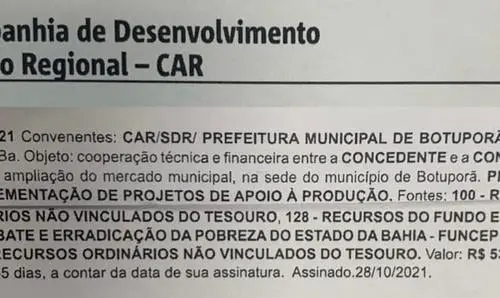 Publicado convênio de R$500 mil para reforma do Mercado Municipal de Botuporã
