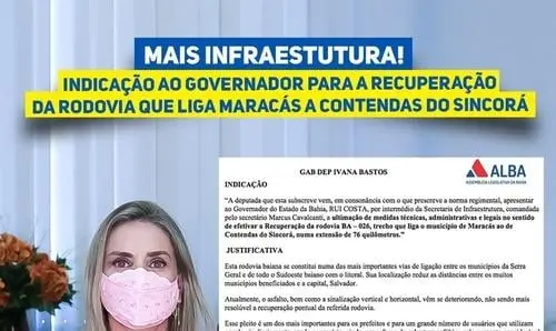 Ivana indica ao governador a recuperação da rodovia que liga Maracás a Contendas
