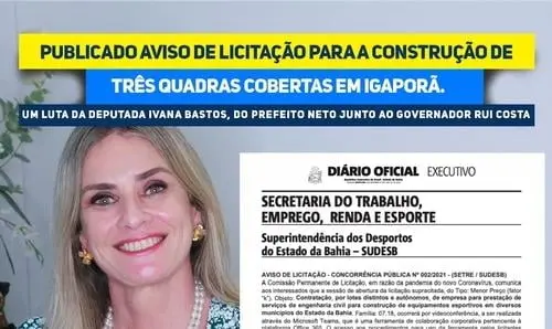 Publicado aviso de licitação para construção de quadras em Igaporã