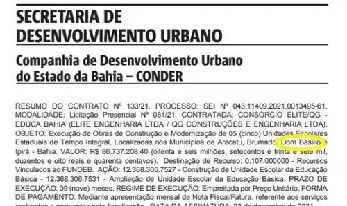 Publicado contrato de R$20 milhões para construção de escola em Dom Basílio