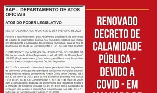 Publicado renovação do decreto de calamidade pública para Malhada de Pedras
