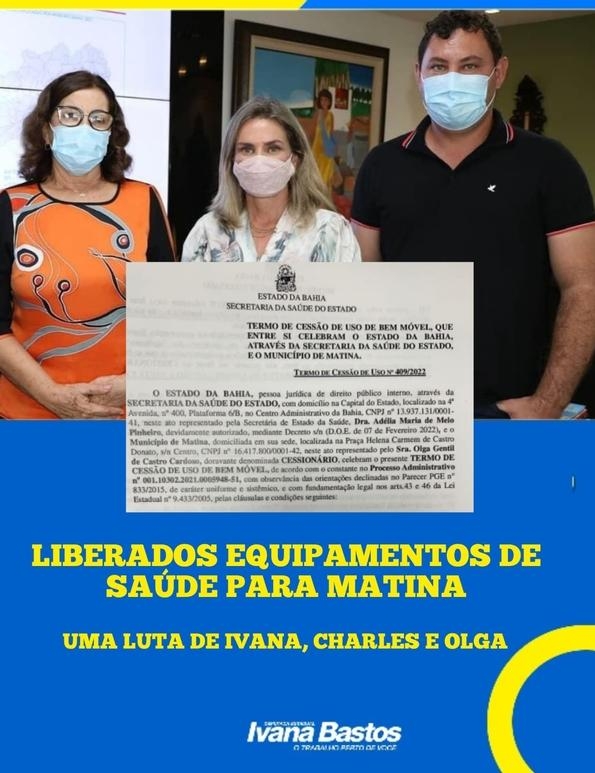 Ivana Bastos assegura R$ 264 mil para equipamentos de saúde para Matina